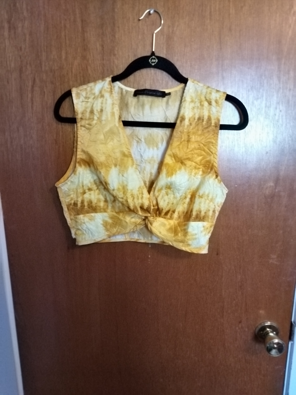 House of Harlow 1960 Yellow Tie-Dye V-Neck Twist Crop Top